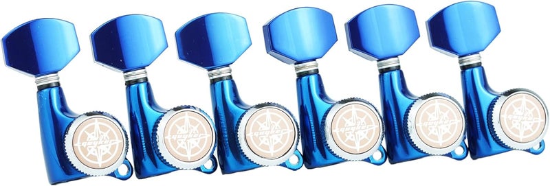 guyker Guitar Locking Tuners (6 Right Handed) - 1:18 Ratio Lock String Tuning Key Pegs Machine Heads with Hexagonal Handle Replacement for LP SG Style Electric, Folk or Acoustic Guitars - Blue Chrome - Image 2